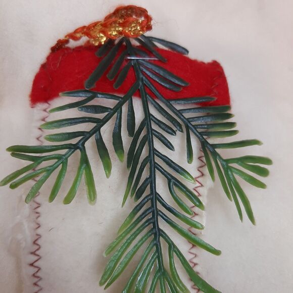 Vtg Miniature 5" Handmade Felt Christmas Stocking Ornament white/ivory/cream - Picture 3 of 6